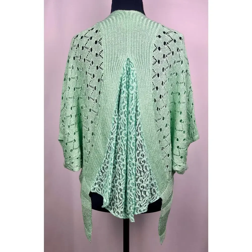 The Cue Cher Qu Mint Green Open Knit Cardigan Size M​ - Picture 4 of 8
